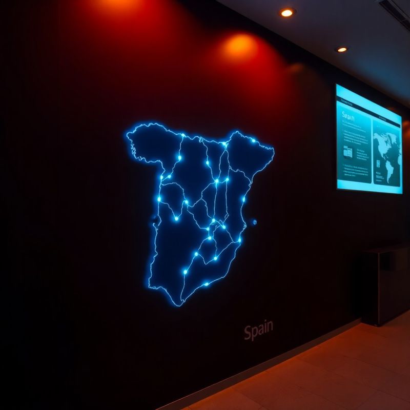 Mapa iluminado de rutas de reparto de Stonelstone sobre la península ibérica