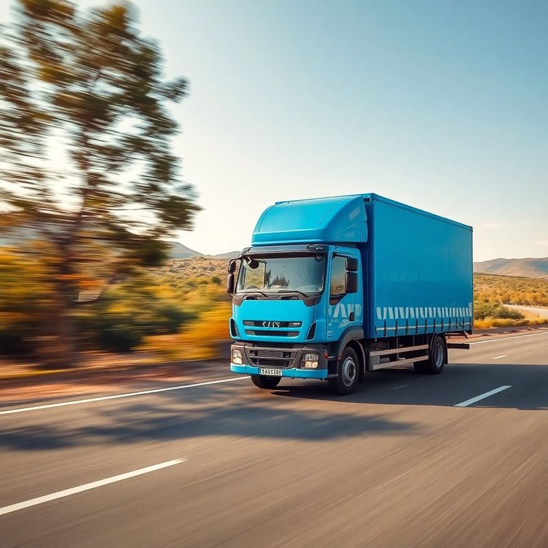 Camión azul de Stonelstone en una autopista española cerca de Valencia
